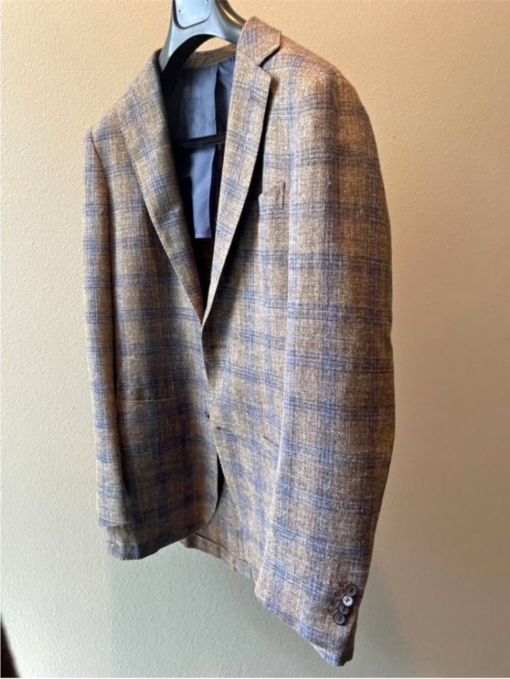 Suitsupply Havana Brown Blue Glen Plaid Silk Linen Wool Blazer 38L